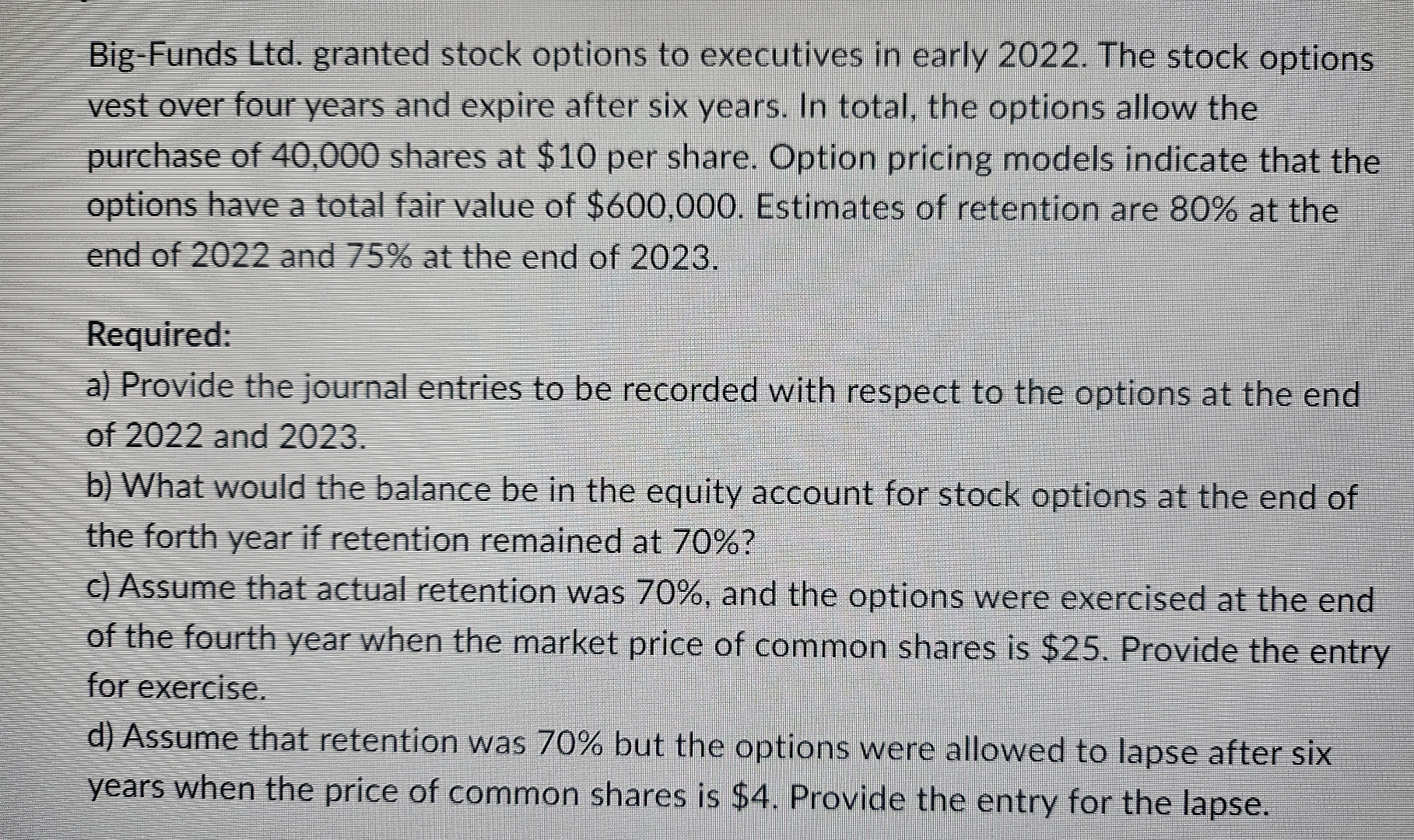  Big-Funds Ltd. granted stock options to executives in early 2022. The