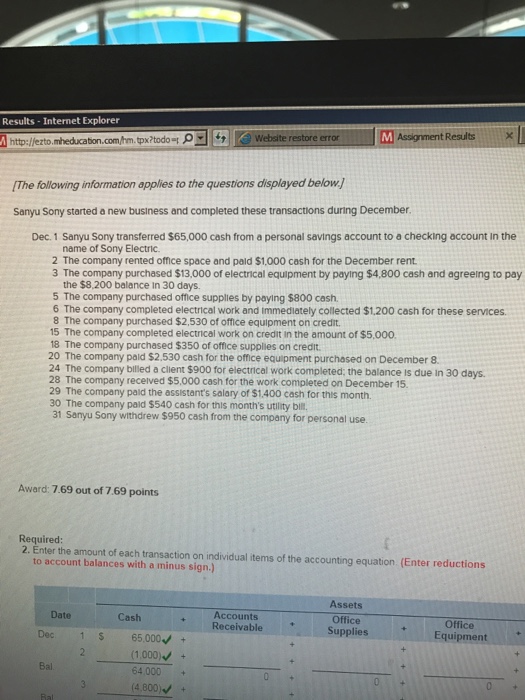  Results Internet Explorer Assignment Results Website restore error IThe fowowing information