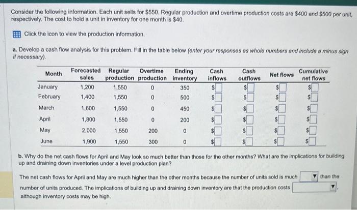  Consider the following information. Each unit sells for $550. Regular production