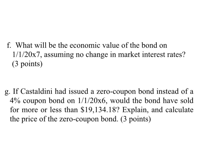 points): Castaldini Corporation issued a $20,000 bond paying 4% coupon annually for