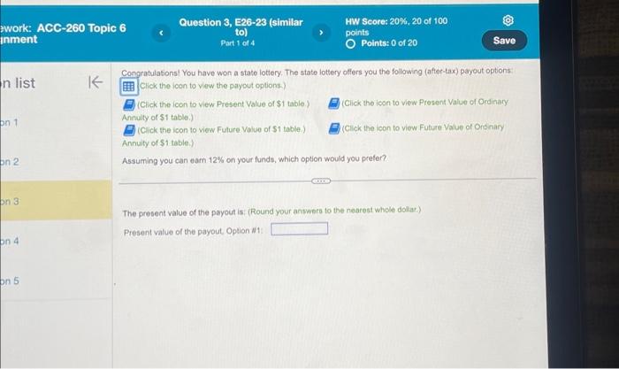  ework: ACC-260 Topic 6 inment n list on 1 on 2