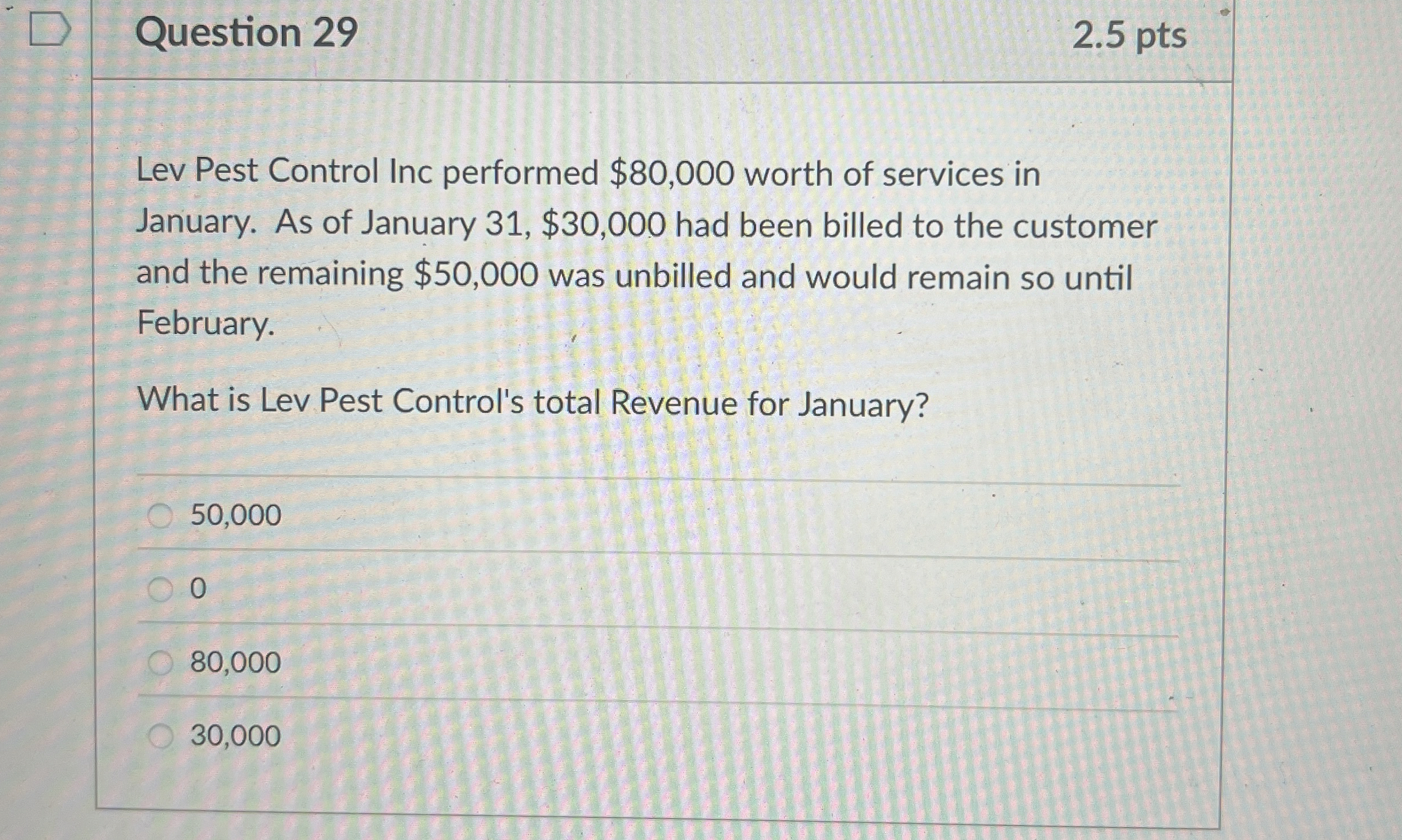  Question 29 Lev Pest Control Inc performed $80,000 worth of services