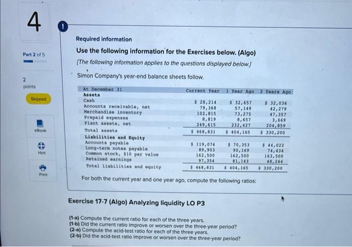 please help Required information Use the following information for the Exercises below.
