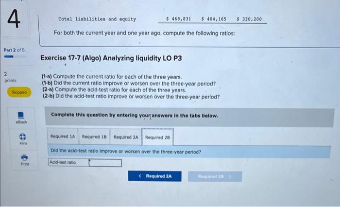 (1-a) Compute the current ratio for each of the three years. (1-b)