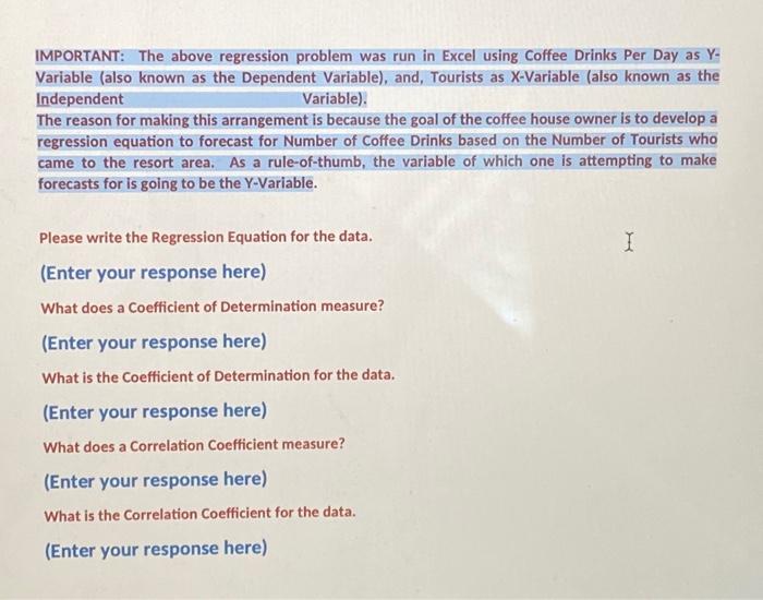 . IMPORTANT: The above regression problem was run in Excel using Coffee