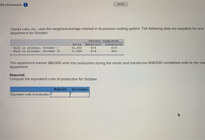  04 Homework Saved Clonex Labs, Inc., uses the weighted average method