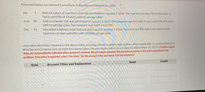  Jan. 1 Presented below are selected transactions at Blue Spruce Company