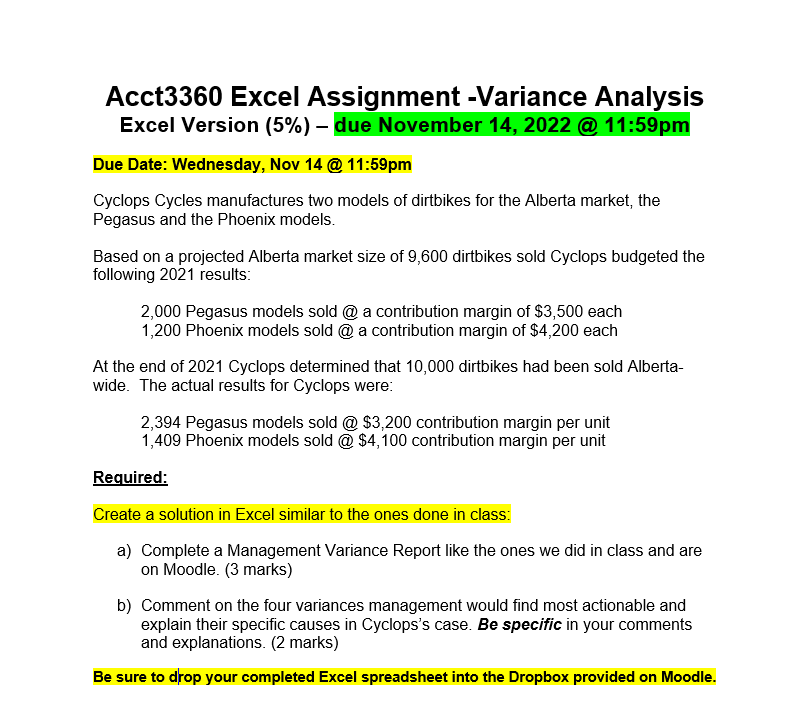  Excel Version (5\%) - due November 14, 2022 @ 11:59pm Due