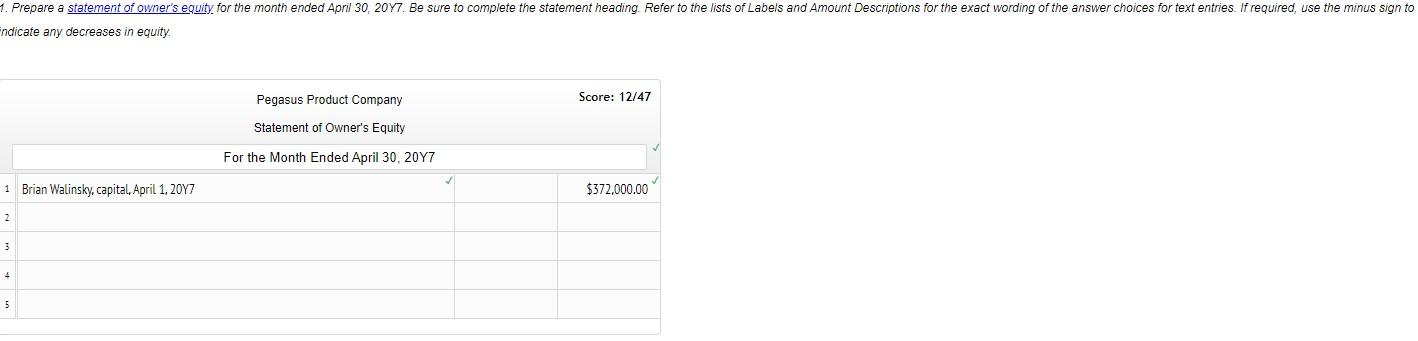 April 30,20 Y7 For the Month Ended April 30, 20Y7 Amount Descriptions