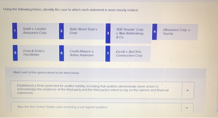  Using the following letters, identify the case to which each statement