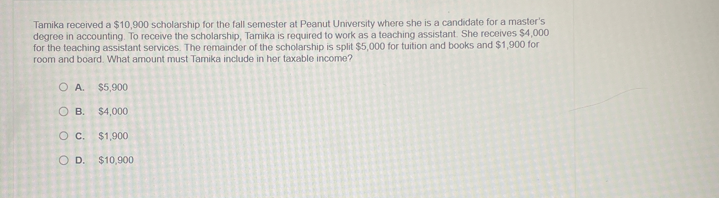  Tamika received a $10,900 scholarship for the fall semester at Peanut