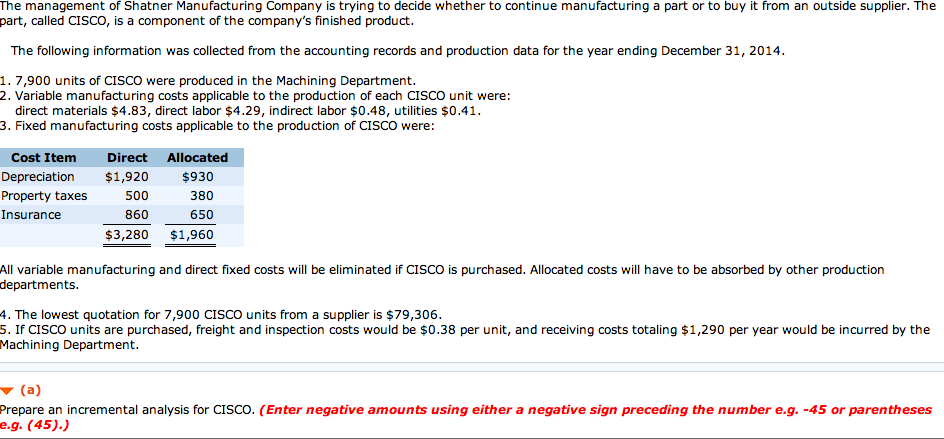  Instructions (a) Prepare an incremental analysis for CISCO. Your analysis should