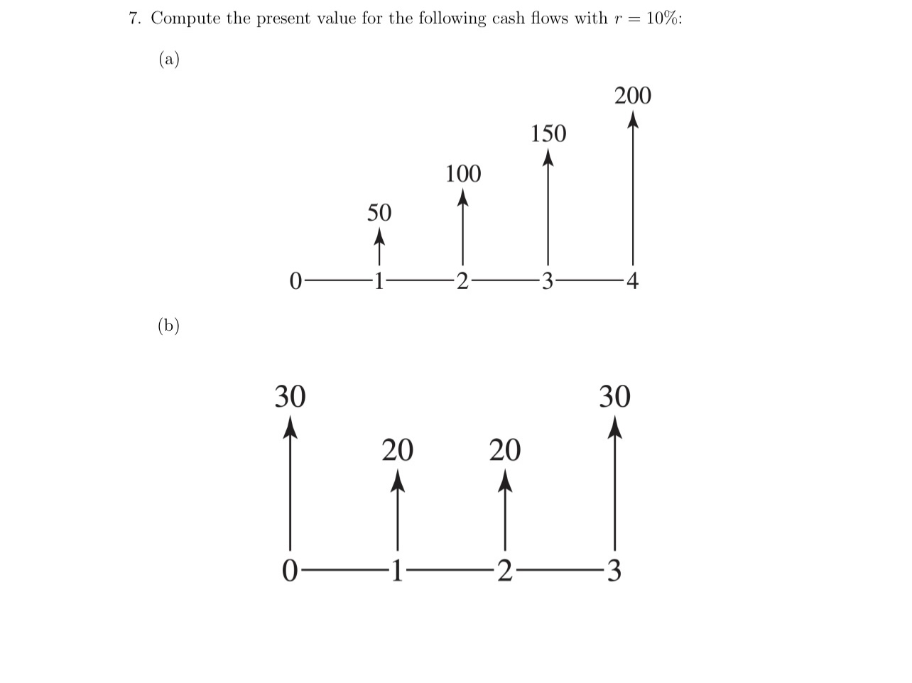 Compute the present value for the following cash flows with r=10%
