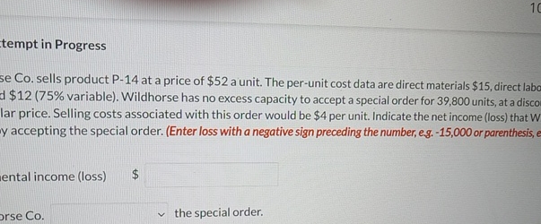  tempt in Progress se Co. sells product P-14 at a price