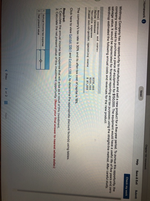  Homework Chapter 13C Homework Saved Help Save & Exit Submit Check