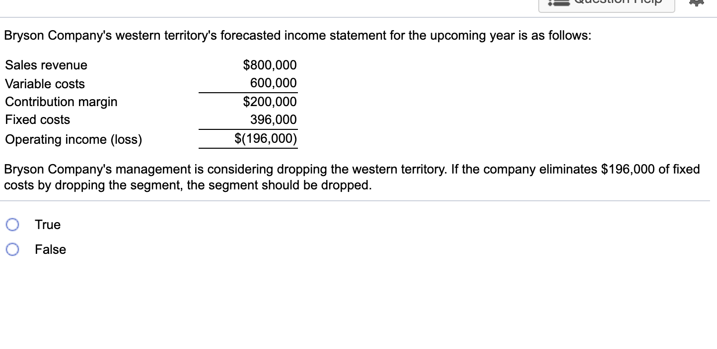 its two product lines, blankets and pillows, as follows: Sales revenue Variable