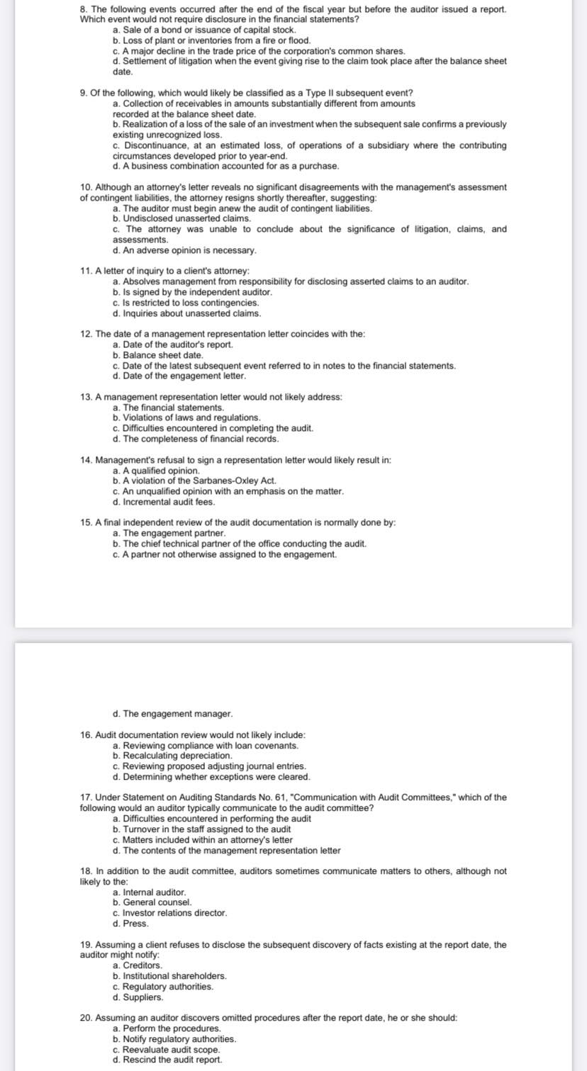  Chapter 17 Completing an Audit 1. Tests of details, rather than