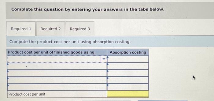 answers in the tabs below. Determine the cost of ending finished goods