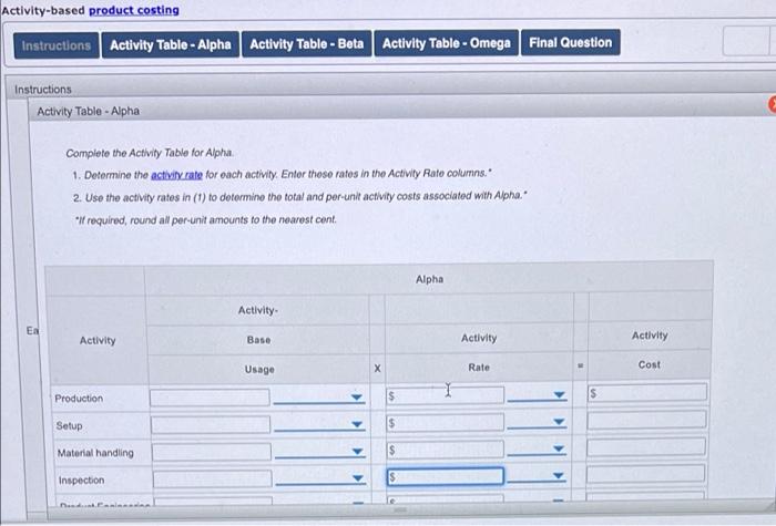 is a diversified manufacturer that manufactures throe products (Alpha, Beta, and Omega)