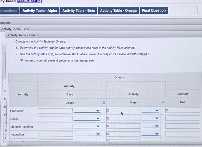 Production Activity Cost Pool $270,84000 98,945.00 1 Setup Material handling 10,60400 44,100.00