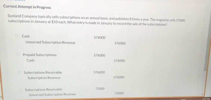  Current Attempt in Progress Sunland Company typically sells subscriptions on an