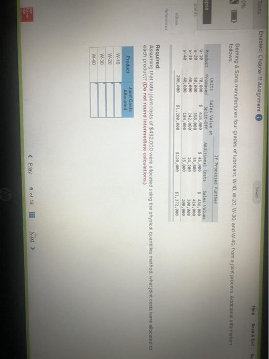  Tools Enabled Chapter 11 Assignment Seved Help Save 0) Deming &