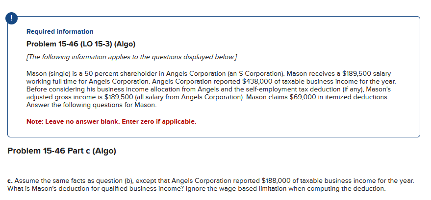  ! Required information Problem 15-46(LO 15-3)(Algo) [The following information applies to