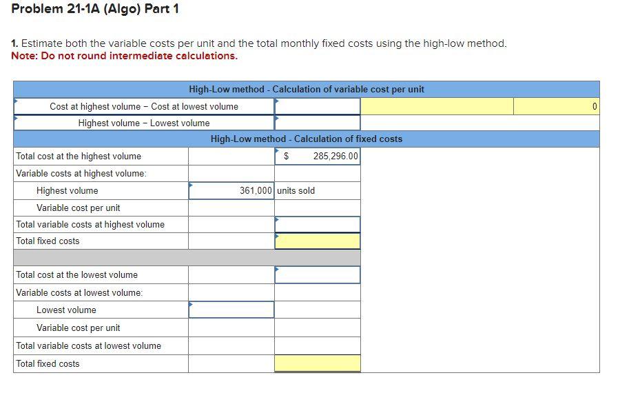 using high-low method LO P1 [The following information applies to the questions