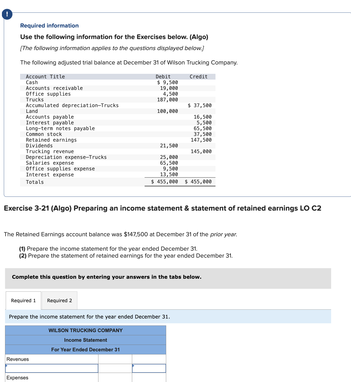  Required information Use the following information for the Exercises below. (Algo)