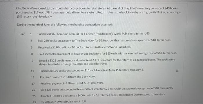 please show the calculation Flint Book Warehouse Ltd. distributes hardcover books to