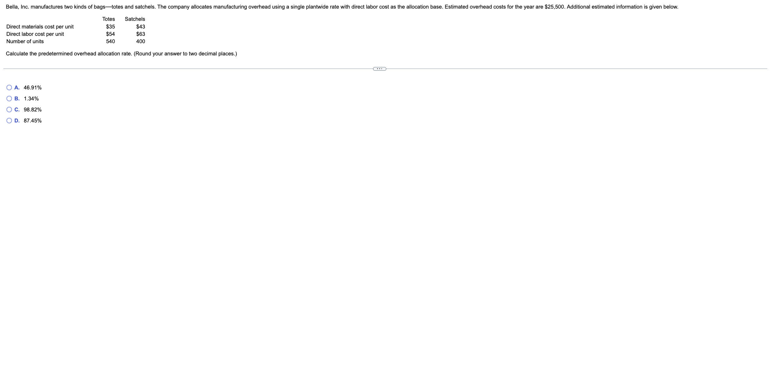 Calculate the predetermined overhead allocation rate. (Round your answer to two