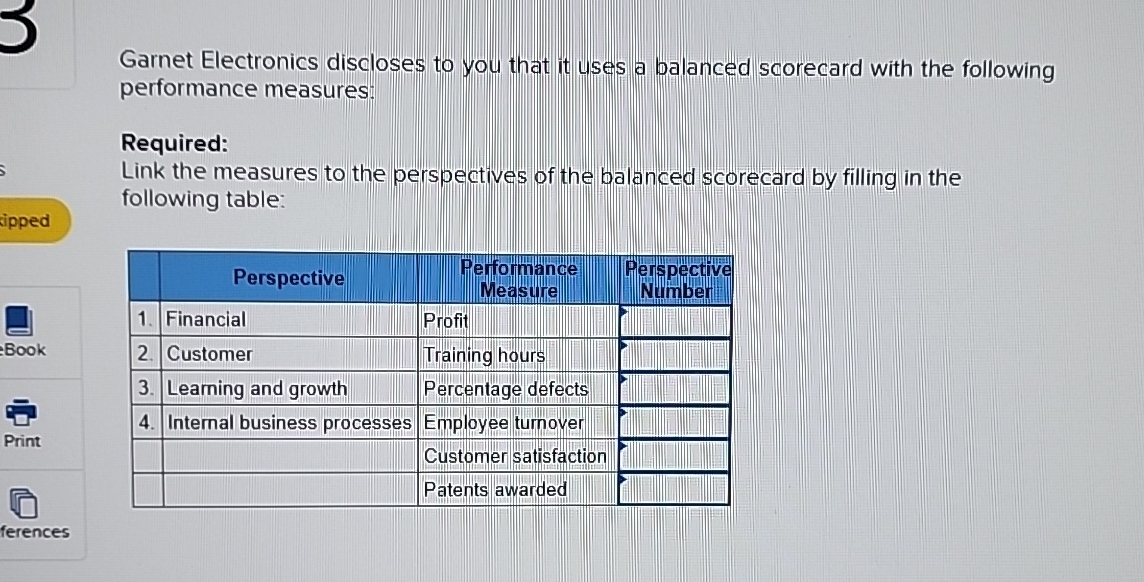  Garnet Electronics discloses to you that it uses a balanced scorecard