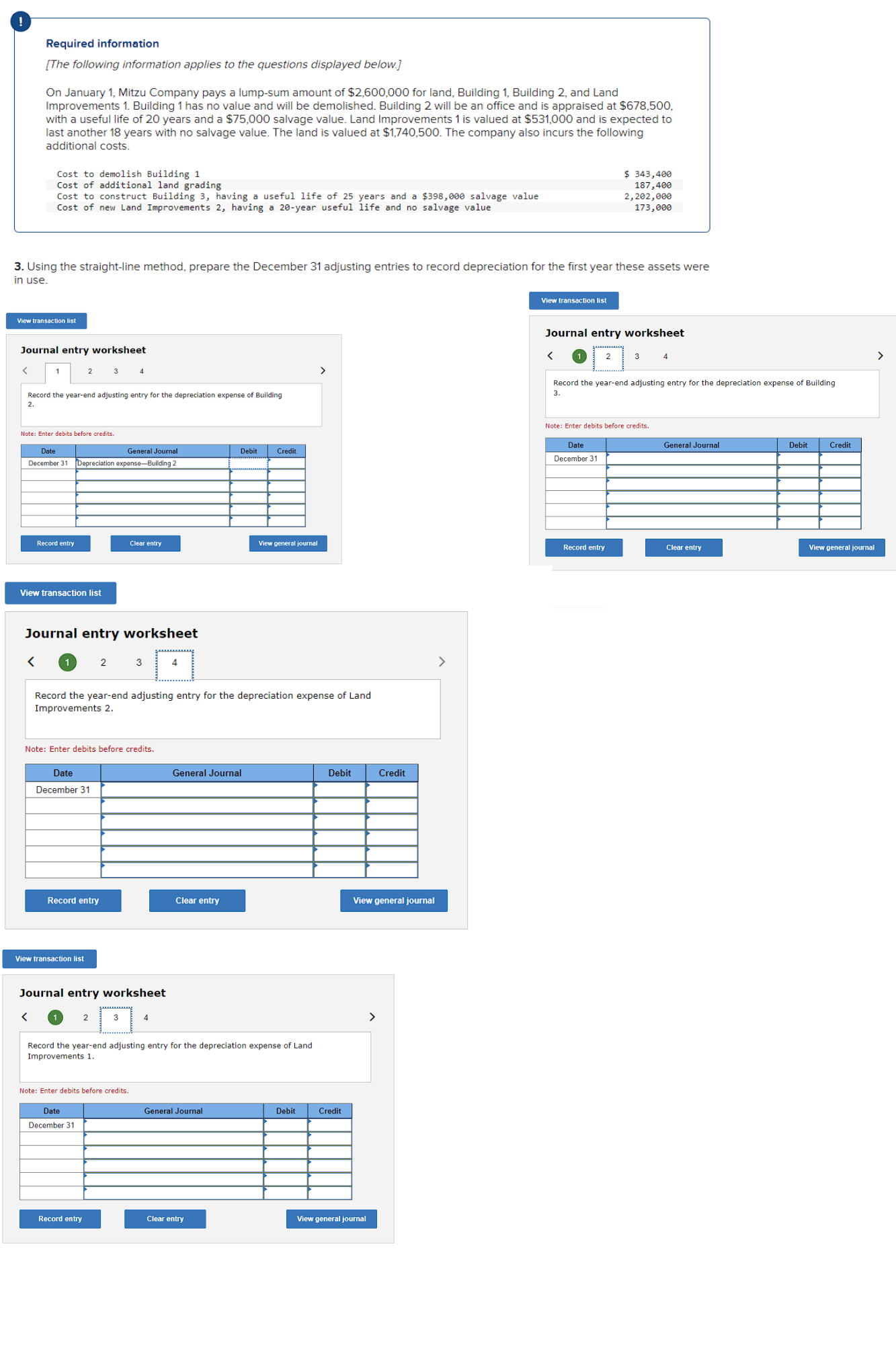  Journal entry worksheet Record the year-end adjusting entry for the depreciation