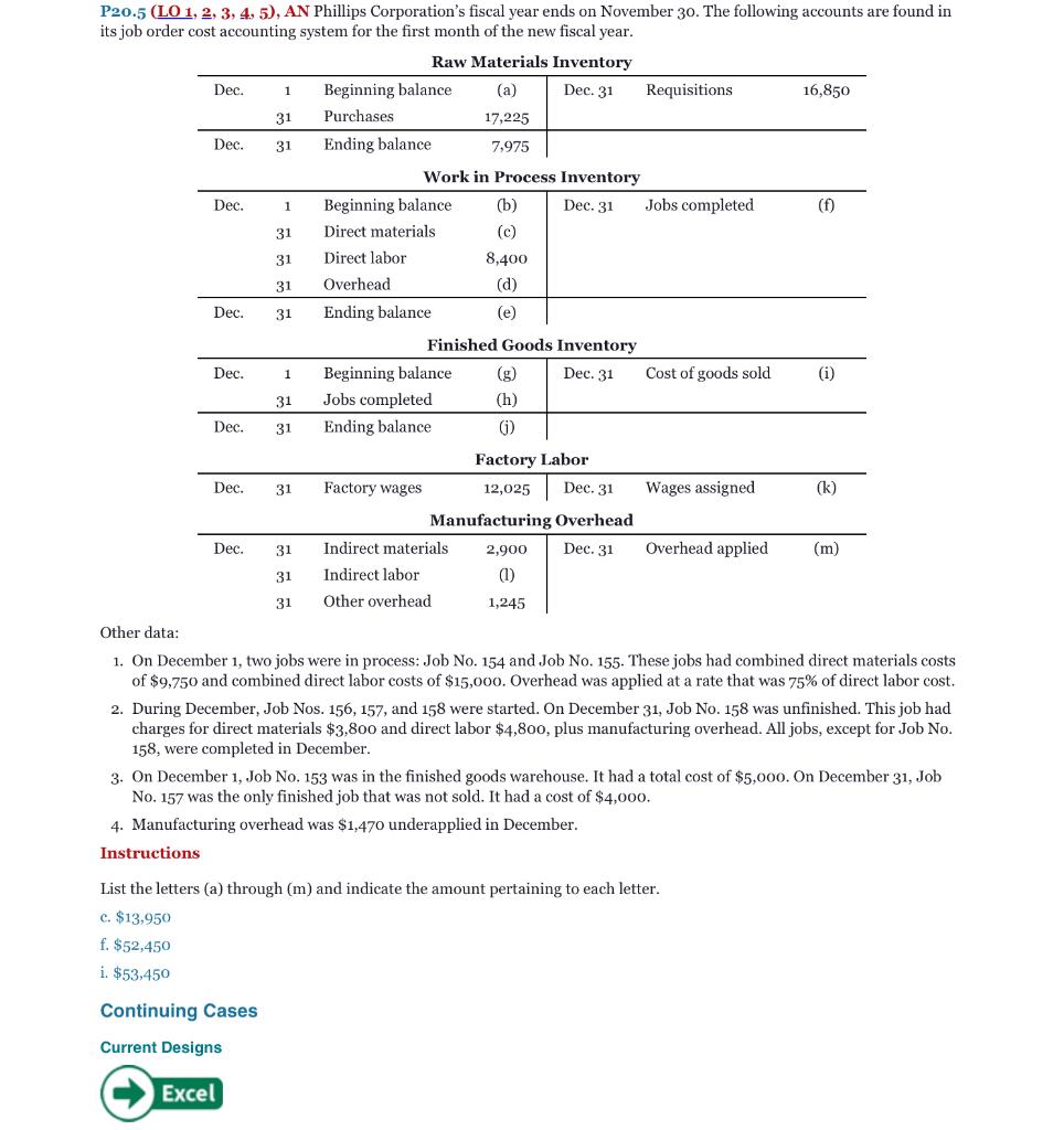  Please prepare in excel. Please answer all parts. P20.5 ( LO1,2,3,4,5),AN