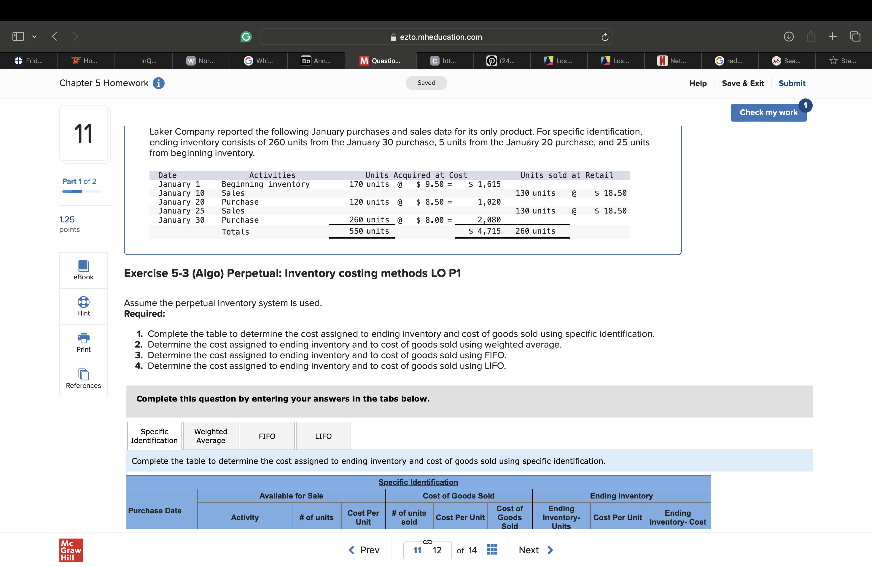  Exercise 5-3(Algo) Perpetual: Inventory costing methods LO P1 Assume the perpetual