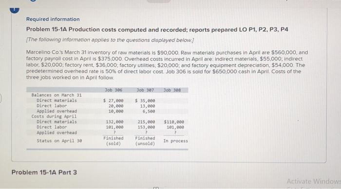  Required information Problem 15-1A Production costs computed and recorded; reports prepared