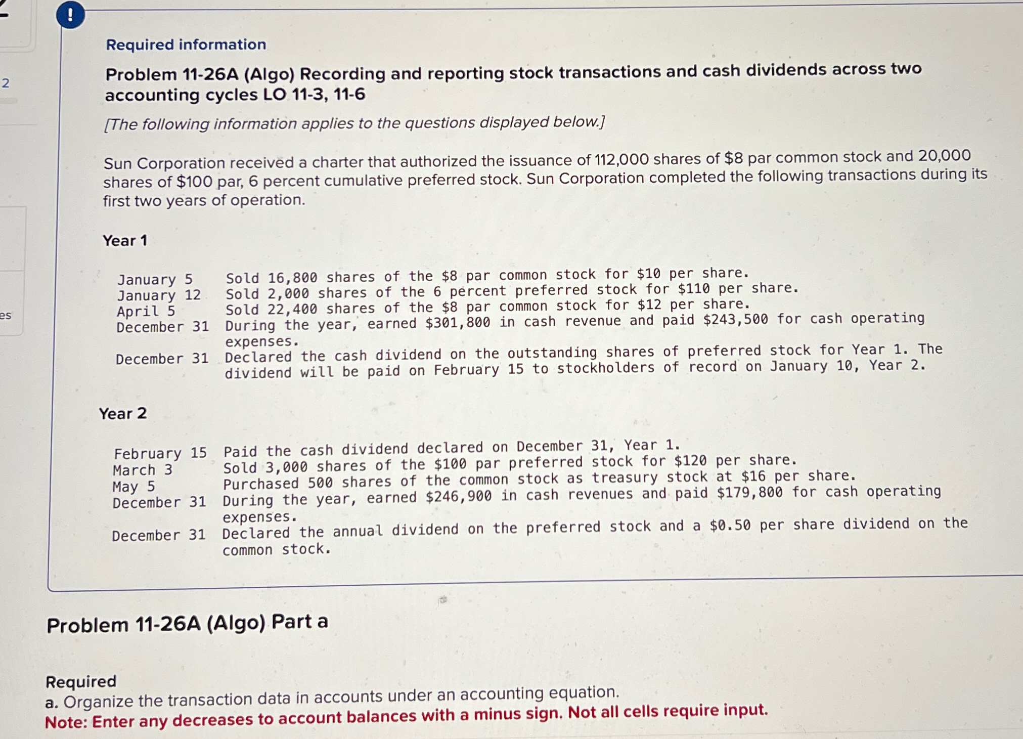  (1) Required information Problem 11-26A (Algo) Recording and reporting stock transactions