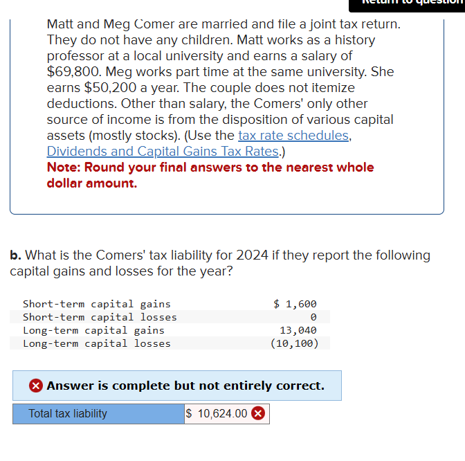  b. What is the Comers' tax liability for 2024 if they