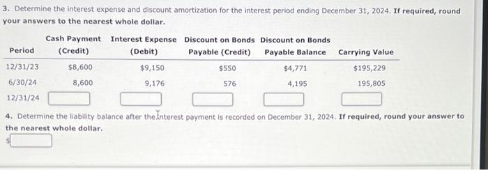 Payable (Credit) $8,600 $9,150 8,600 9,176 Period 12/31/23 6/30/24 12/31/24 Required: 1.