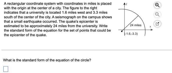  A rectangular coordinate system with coordinates in miles is placed with