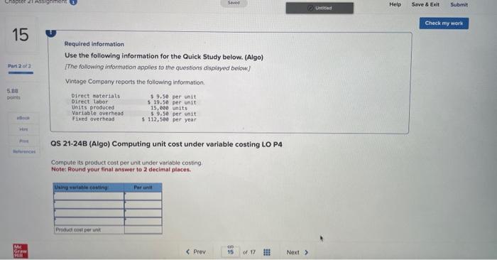  Required information Use the following information for the Quick Study below.