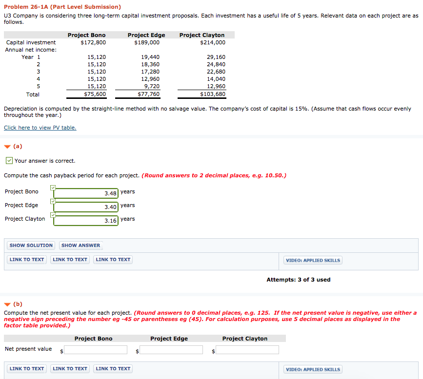 JUST PART B PLEASE Problem 26-1A (Part Level Submission) U3 Company is