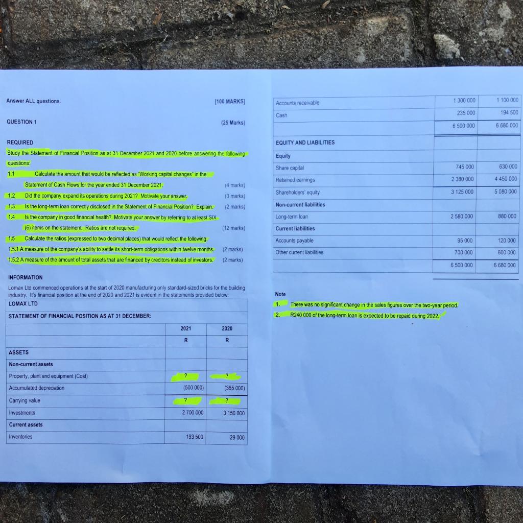 please answer 1.1 to 1.5.2 Note 1. There was no significant change