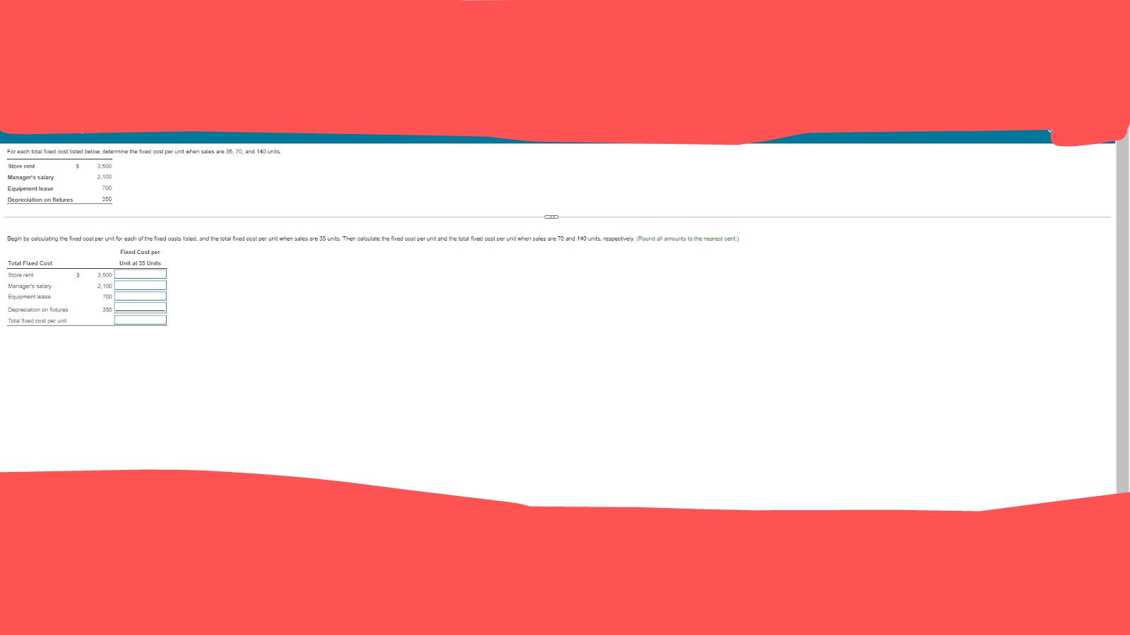 For each total fored cost listed below. determine the fored cost