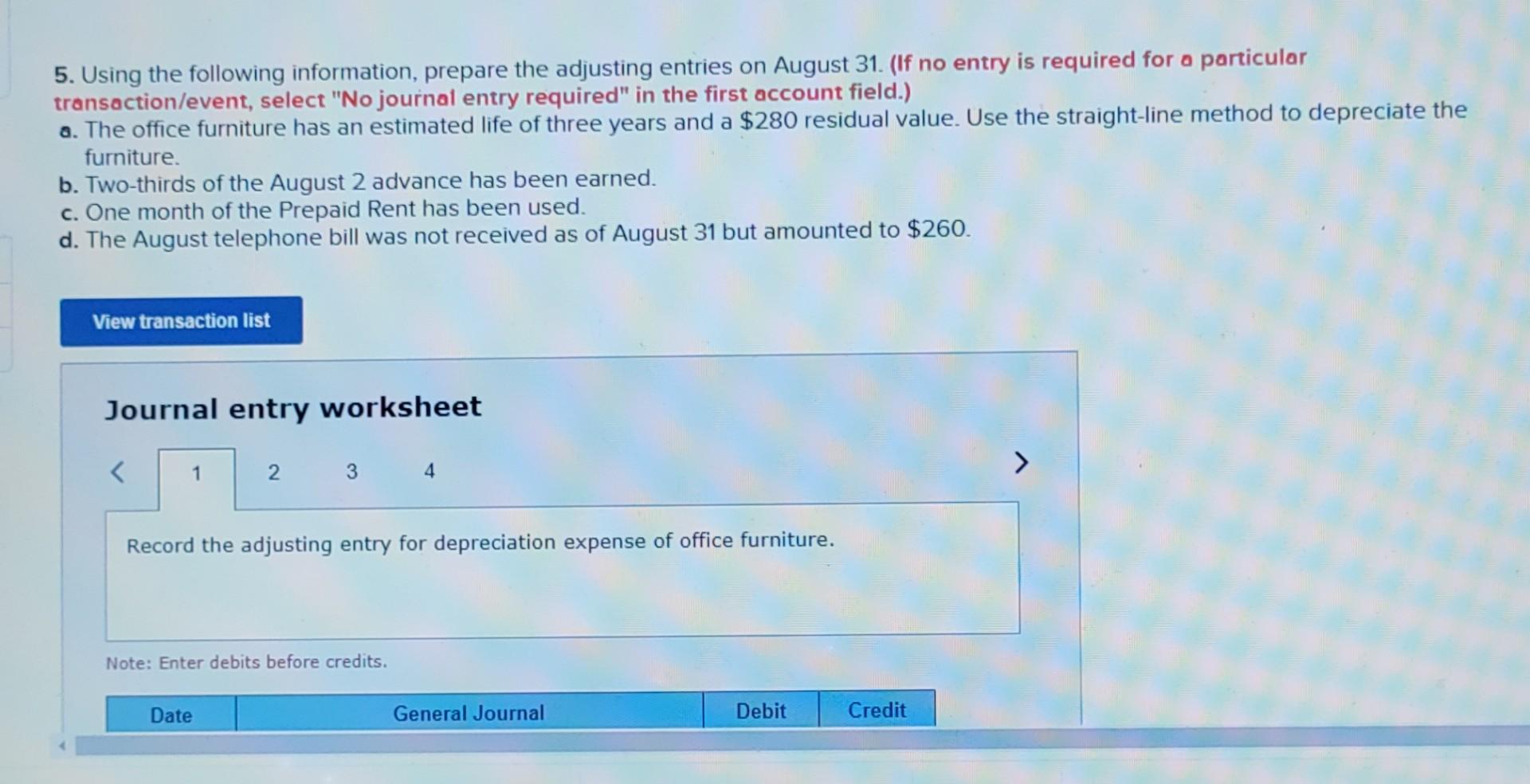 31, 2023. Journal entry worksheet 456 Record the purchase of office furniture