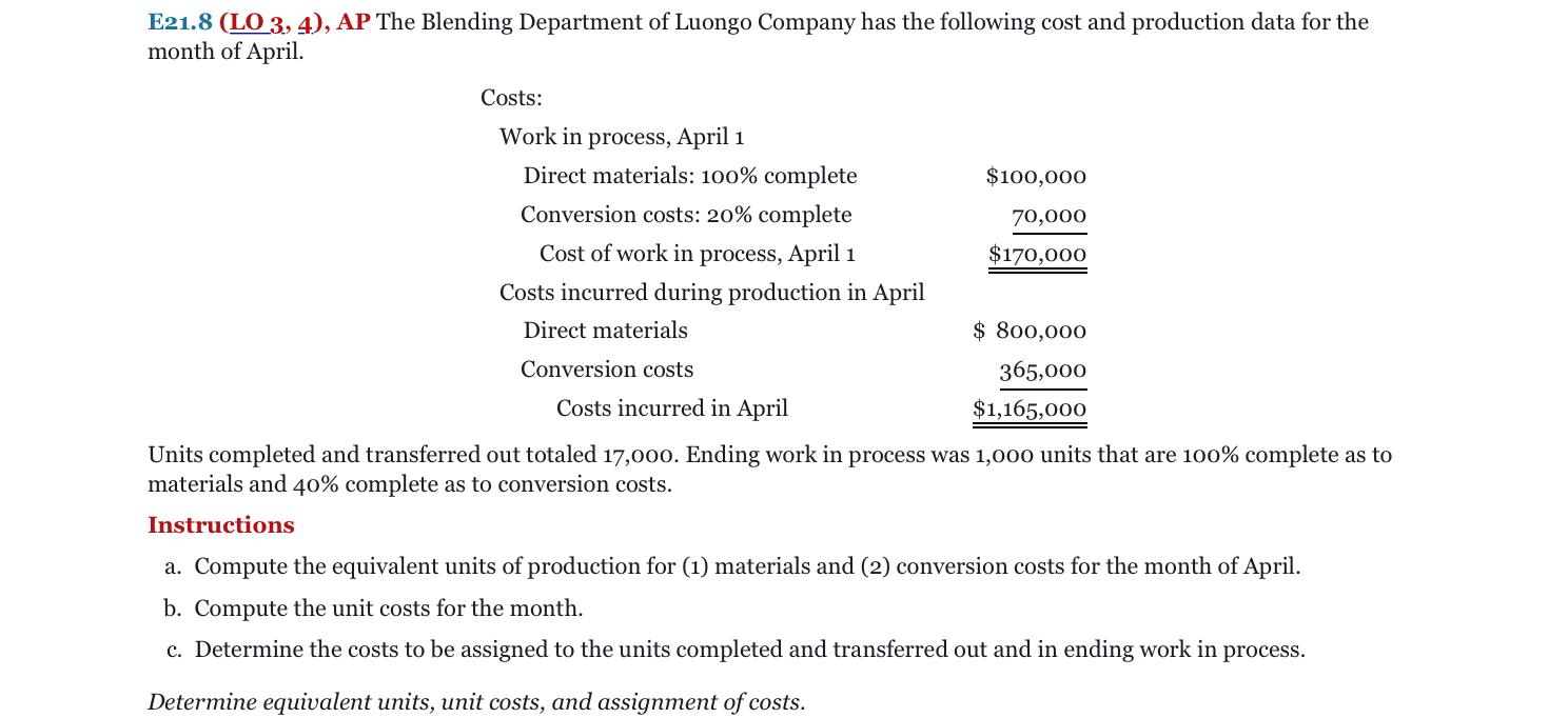  Please answer all parts a,b,c determine equivalent units, unit cost and