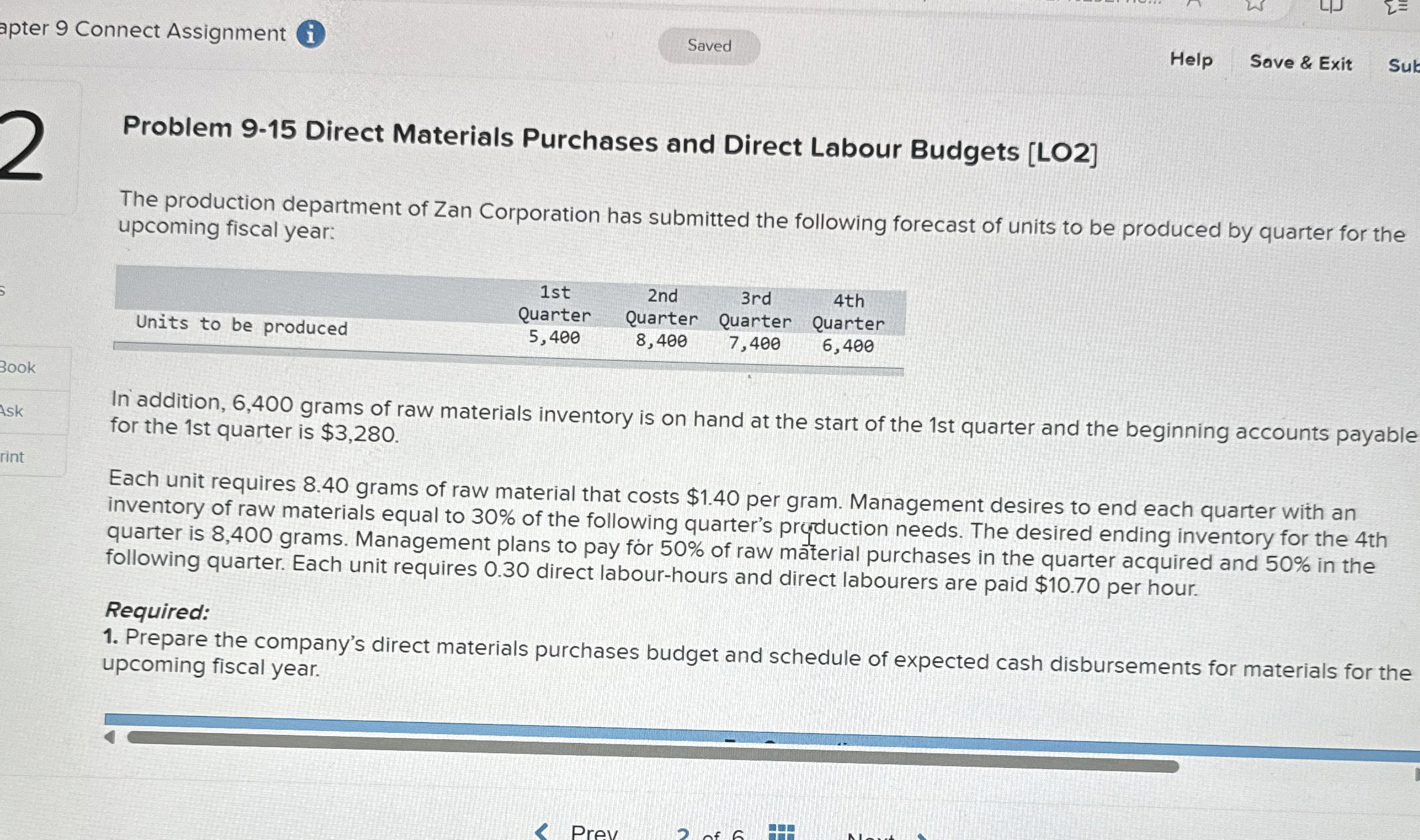  apter 9 Connect Assignment i Help Save & Exit Problem 9-15