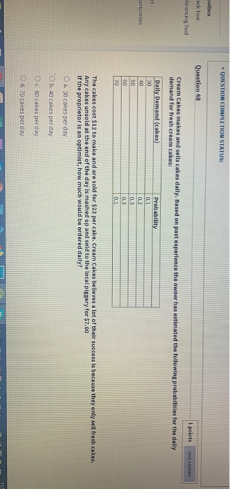  QUESTION COMPLETION STATUS: otbox -eck Tool Herencing Tool Question 48 1