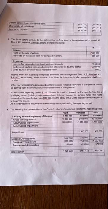 portian: Loan - Magola Bark. & (250000) & (500000) \\ \hline Shareholden