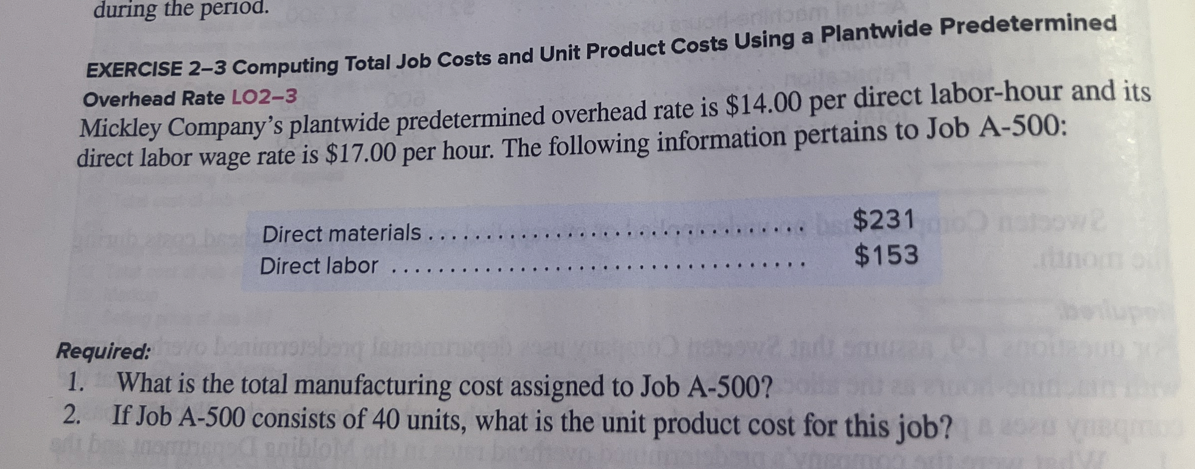  EXERCISE 2-3 Computing Total Job Costs and Unit Product Costs Using